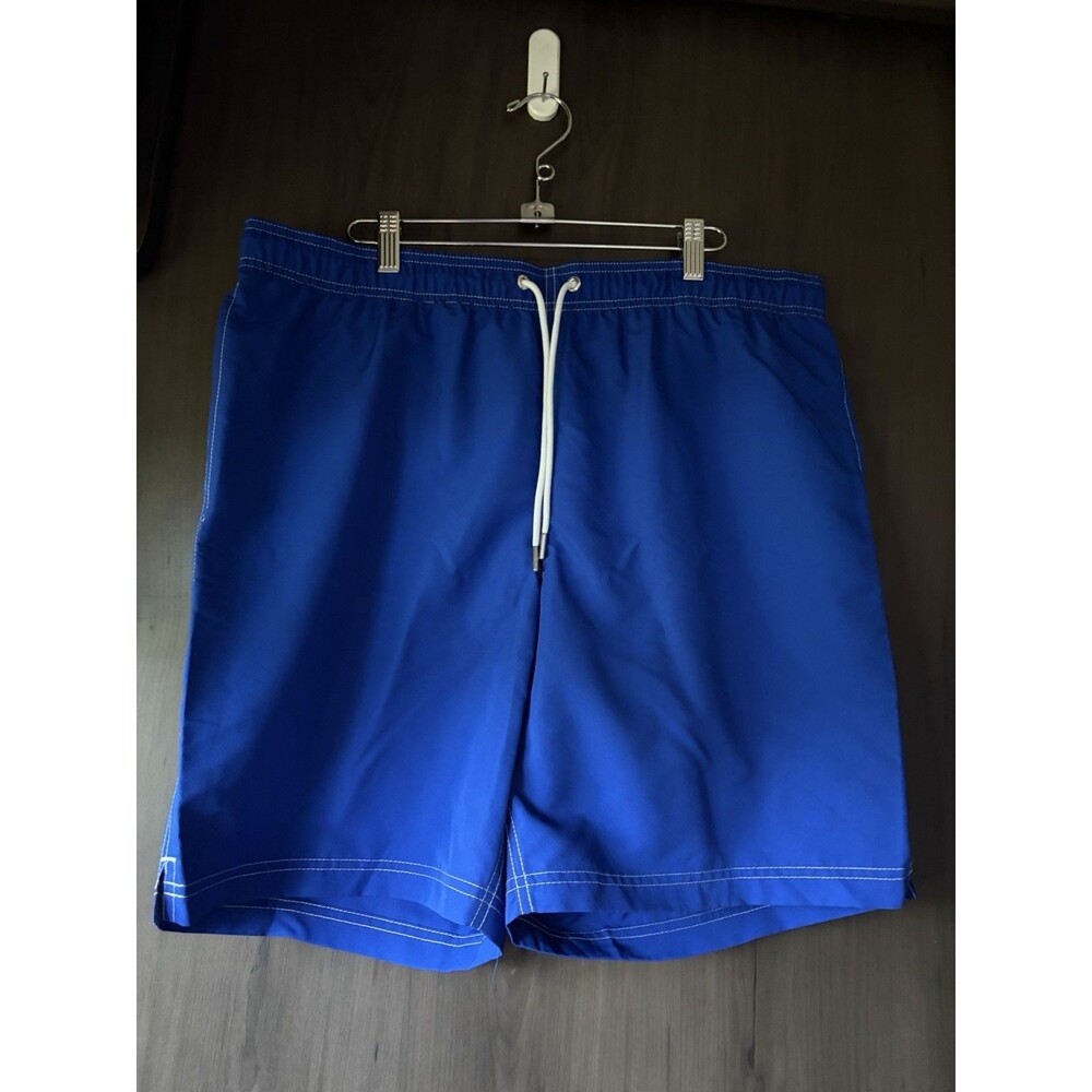 Lands End Mens Blue Swim Trunks White Stitching Mesh Lined Size L 36-38